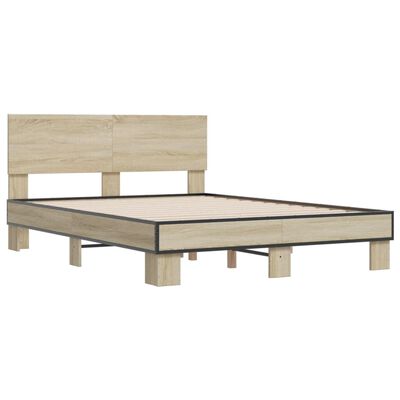 vidaXL Bettgestell Sonoma-Eiche 140x200 cm Holzwerkstoff und Metall