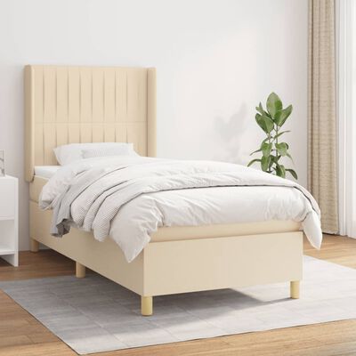 vidaXL Boxspringbett mit Matratze Creme 90x200 cm Stoff