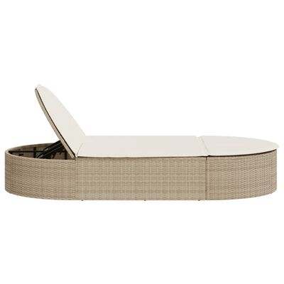 vidaXL Doppel-Sonnenliege mit Auflagen Beige Poly Rattan