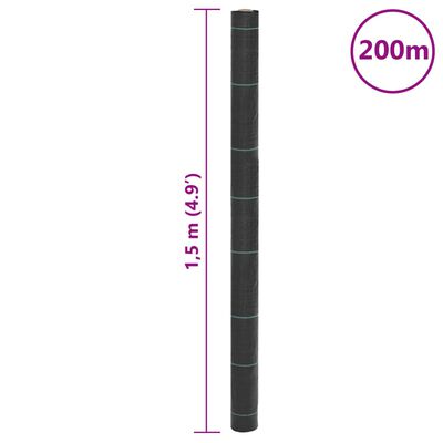 vidaXL Unkrautvlies Schwarz 1,5x200 m PP