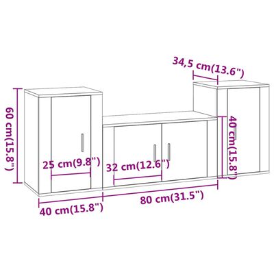 vidaXL 3-tlg. TV-Schrank-Set Grau Sonoma Holzwerkstoff