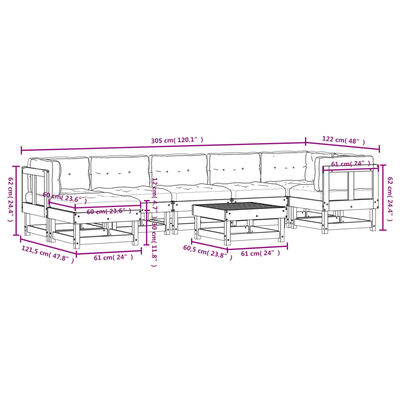 vidaXL 8-tlg. Garten-Lounge-Set mit Kissen Weiß Massivholz