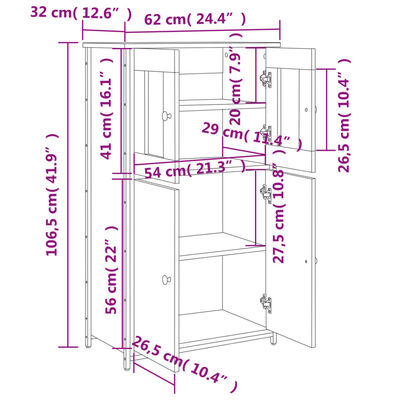 vidaXL Highboard Schwarz 62x32x106,5 cm Holzwerkstoff