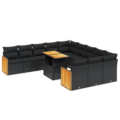 vidaXL 11-tlg. Garten-Sofagarnitur mit Kissen Schwarz Poly Rattan