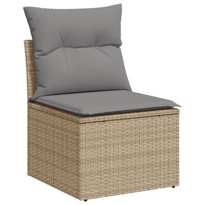 vidaXL 11-tlg. Garten-Sofagarnitur mit Kissen Beige Poly Rattan