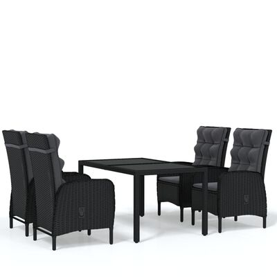 vidaXL 5-tlg. Garten-Essgruppe Poly Rattan Schwarz