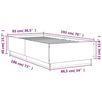 vidaXL Bettgestell Grau Sonoma 90x190 cm Holzwerkstoff