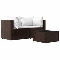 vidaXL 3-tlg. Garten-Lounge-Set mit Kissen Braun Poly Rattan