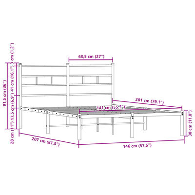 vidaXL Bettgestell ohne Matratze mit Kopfteil Braun Eiche 140x200 cm