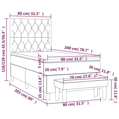 vidaXL Boxspringbett mit Matratze Dunkelgrau 80x200 cm Samt