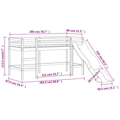 vidaXL Kinderhochbett mit Tunnel Blau 80x200 cm Massivholz Kiefer