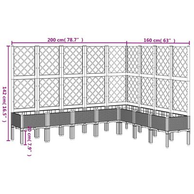 vidaXL Pflanzkübel mit Rankgitter Braun 200x160x142 cm PP