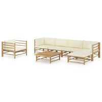 vidaXL 7-tlg. Garten-Lounge-Set mit Cremeweißen Kissen Bambus