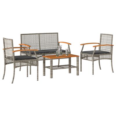 vidaXL 4-tlg. Garten-Lounge-Set mit Kissen Grau Poly Rattan