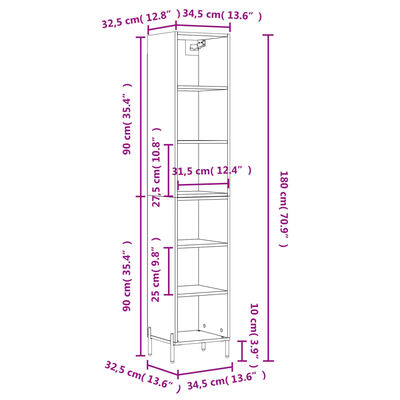 vidaXL Highboard Weiß 34,5x32,5x180 cm Holzwerkstoff