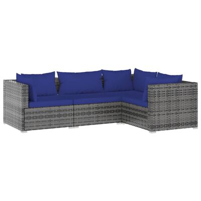 vidaXL 4-tlg. Garten-Lounge-Set mit Kissen Poly Rattan Grau