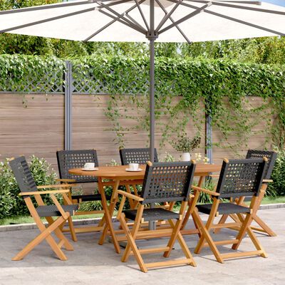 vidaXL 7-tlg. Garten-Essgruppe Poly Rattan und Massivholz Schwarz