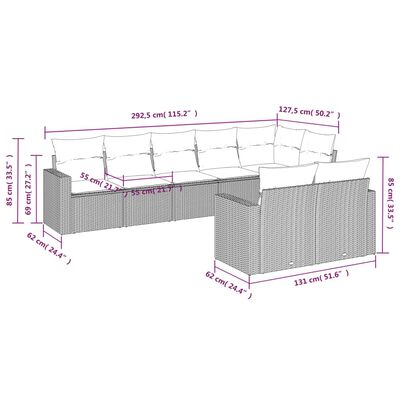 vidaXL 8-tlg. Garten-Sofagarnitur mit Kissen Hellgrau Poly Rattan