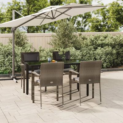 vidaXL 5-tlg. Garten-Essgruppe mit Kissen Schwarz und Grau Poly Rattan