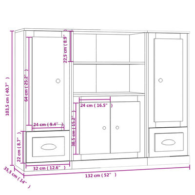 vidaXL Highboards 3 Stk. Hochglanz-Weiß Holzwerkstoff