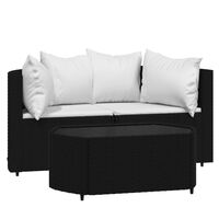 vidaXL 3-tlg. Garten-Lounge-Set mit Kissen Schwarz Poly Rattan