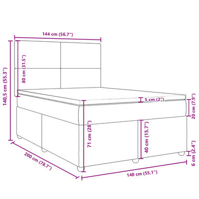 vidaXL Boxspringbett mit Matratze Hellgrau 140x200 cm Stoff