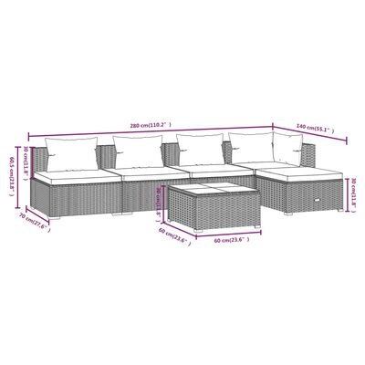 vidaXL 6-tlg. Garten-Lounge-Set mit Kissen Poly Rattan Schwarz