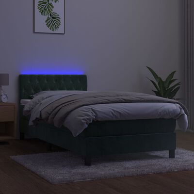 vidaXL Boxspringbett mit Matratze & LED Dunkelgrün 100x200 cm Samt