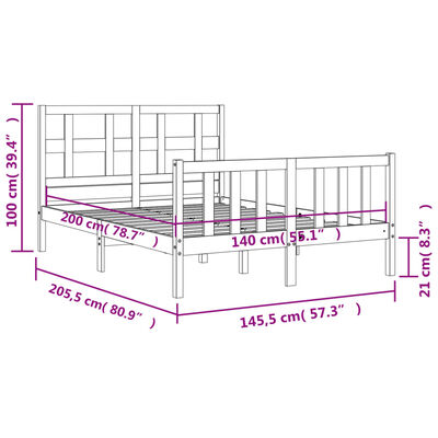 vidaXL Massivholzbett mit Kopfteil Weiß 140x200 cm