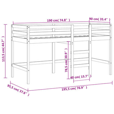 vidaXL Kinderhochbett mit Leiter 90x190 cm Massivholz Kiefer