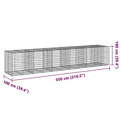 vidaXL Gabione mit Deckel 550x100x100 cm Verzinktes Eisen