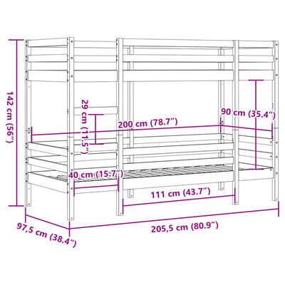 vidaXL Etagenbett Weiß 90x200 cm Massivholz Kiefer