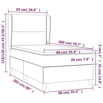 vidaXL Boxspringbett mit Matratze Hellgrau 90x200 cm Samt