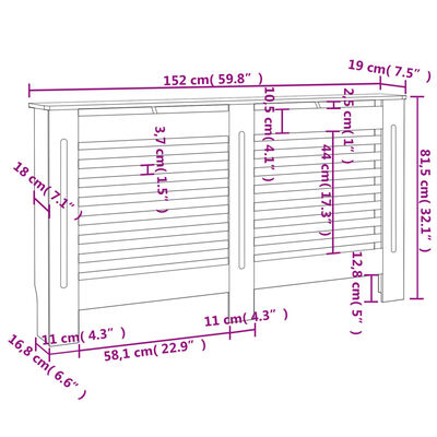 vidaXL Heizkörperabdeckung Weiß 152×19×81,5 cm MDF