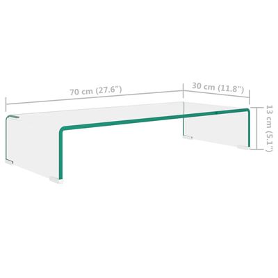 vidaXL TV-Tisch/Bildschirmerhöhung Glas Transparent 70x30x13 cm