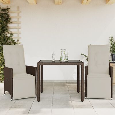 vidaXL 3-tlg. Garten-Bistro-Set mit Kissen Braun Poly Rattan