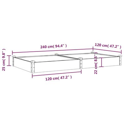 vidaXL Hochbeet mit Einsatz Braun 240x120x25 cm Massivholz Tanne