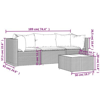 vidaXL 4-tlg. Garten-Lounge-Set mit Kissen Braun Poly Rattan