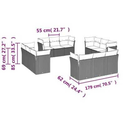 vidaXL 12-tlg. Garten-Sofagarnitur mit Kissen Beige Poly Rattan