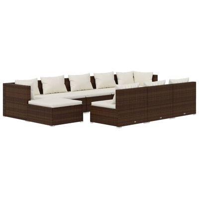 vidaXL 10-tlg. Garten-Lounge-Set mit Kissen Braun Poly Rattan