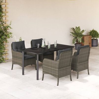 vidaXL 5-tlg. Garten-Essgruppe mit Kissen Grau Poly Rattan