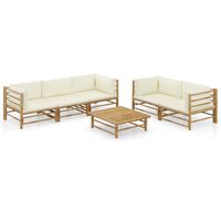 vidaXL 6-tlg. Garten-Lounge-Set mit Cremeweißen Kissen Bambus