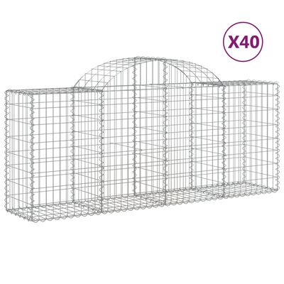 vidaXL Gabionen mit Hochbogen 40 Stk. 200x50x80/100cm Verzinktes Eisen