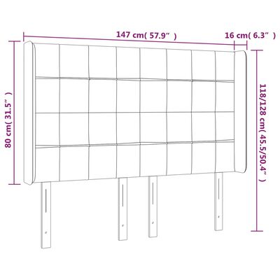 vidaXL LED Kopfteil Schwarz 147x16x118/128 cm Samt