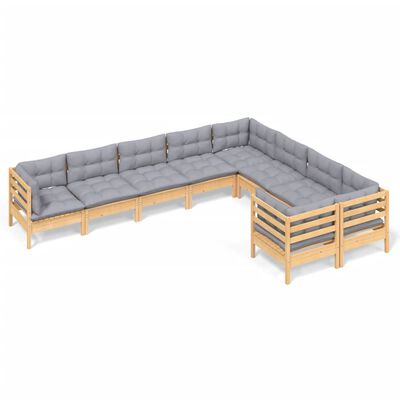 vidaXL 9-tlg. Garten-Lounge-Set mit Grauen Kissen Kiefernholz