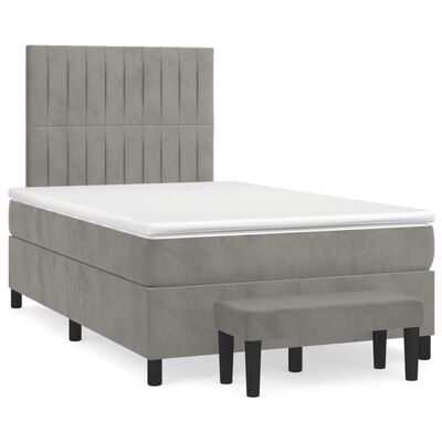 vidaXL Boxspringbett mit Matratze Hellgrau 120x200 cm Samt