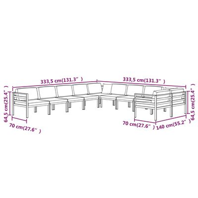 vidaXL 10-tlg. Garten-Lounge-Set mit Kissen Aluminium Anthrazit