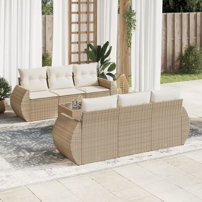 vidaXL 7-tlg. Garten-Sofagarnitur mit Kissen Beige Poly Rattan