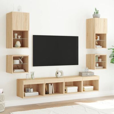 vidaXL TV-Wandschrank mit LED-Leuchten Sonoma-Eiche 30x28,5x30 cm