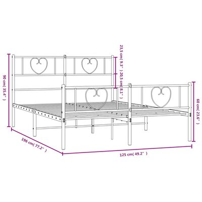 vidaXL Bettgestell mit Kopf- und Fußteil Metall Schwarz 120x190 cm